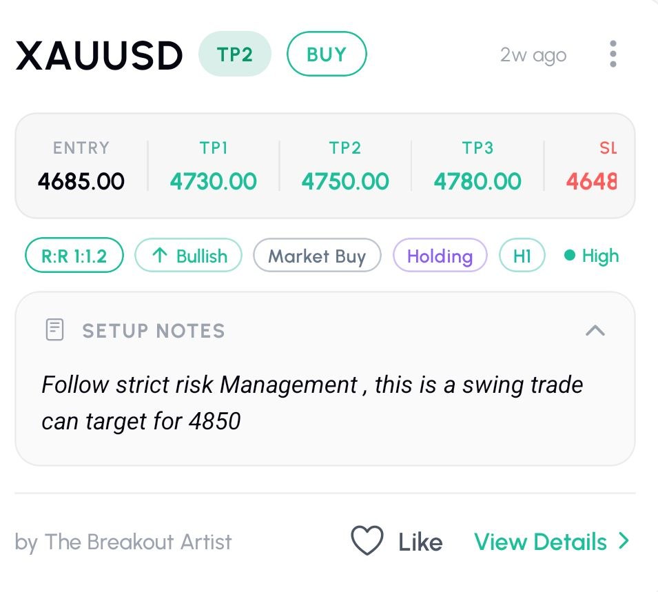 XAUUSD BUY setup from the MarketScore app