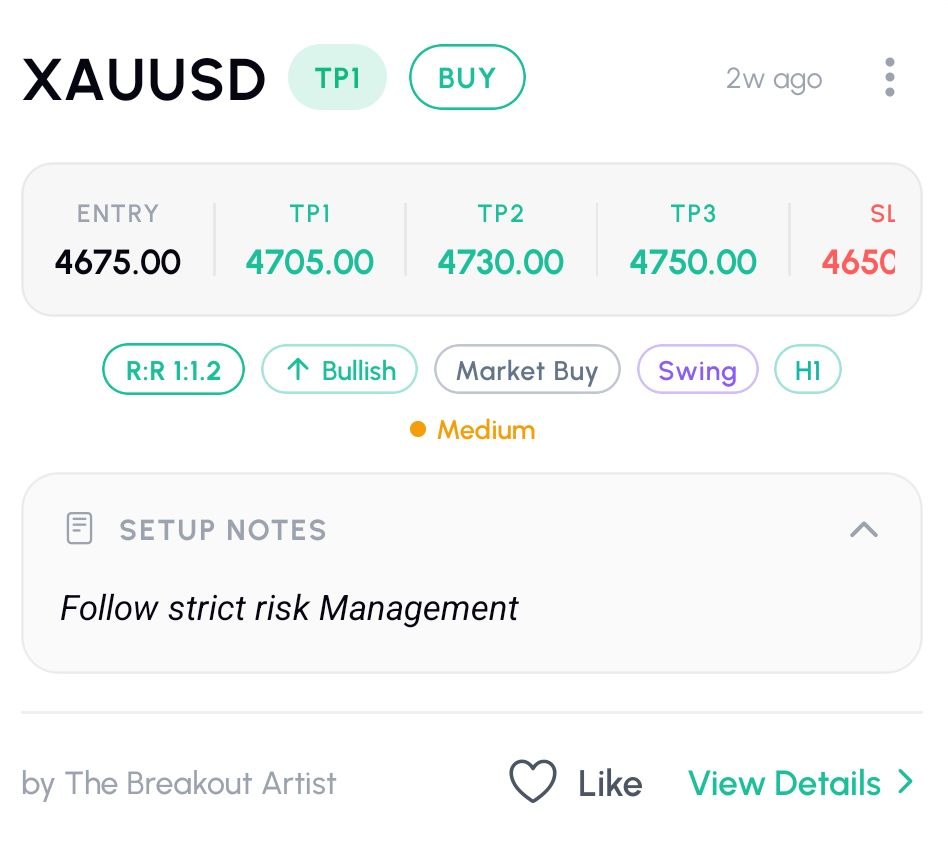 XAUUSD BUY setup from the MarketScore app